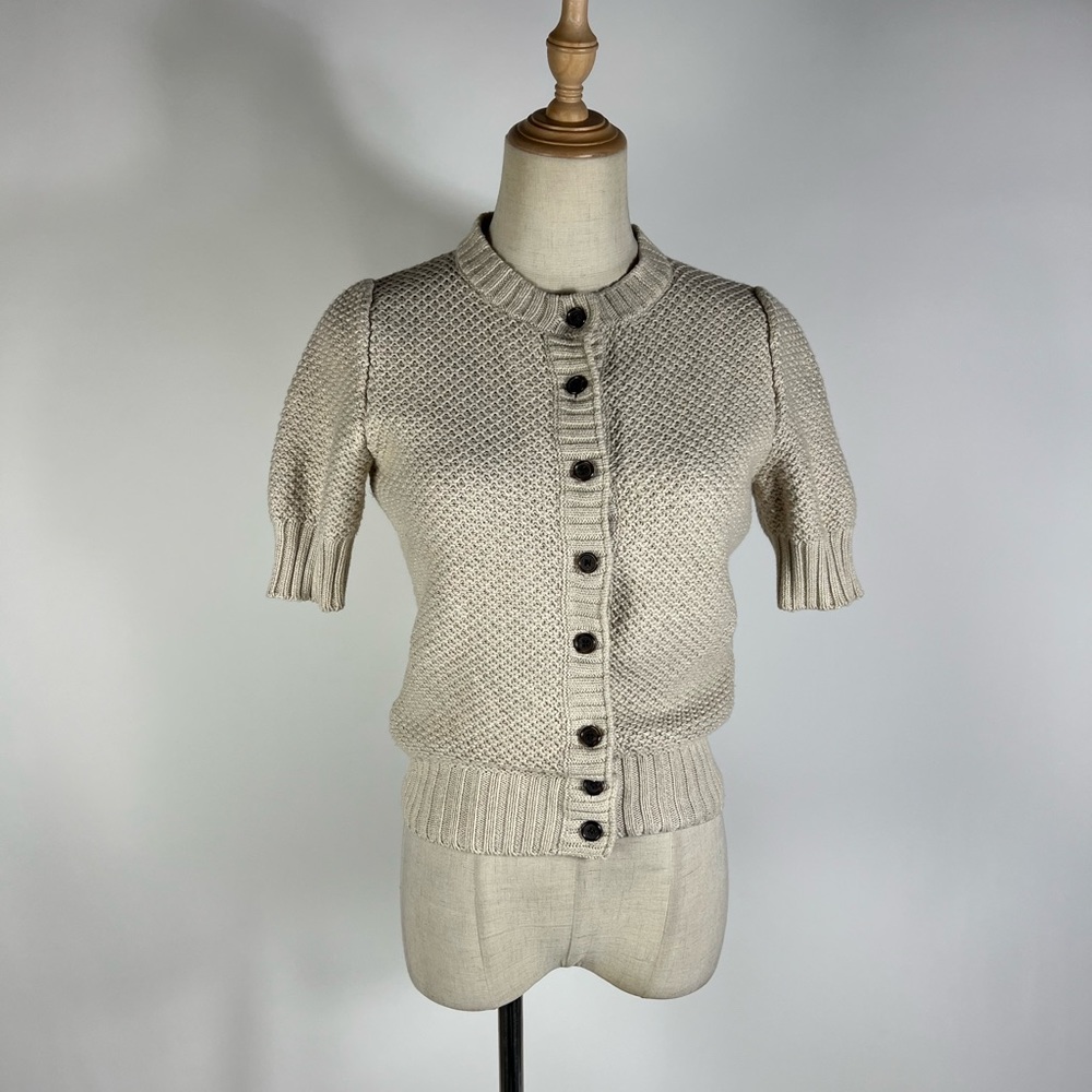 GAP Cotton Short Sleeve Knit Beige Cardigan Sweater Womens Small - Picture 2 of 7